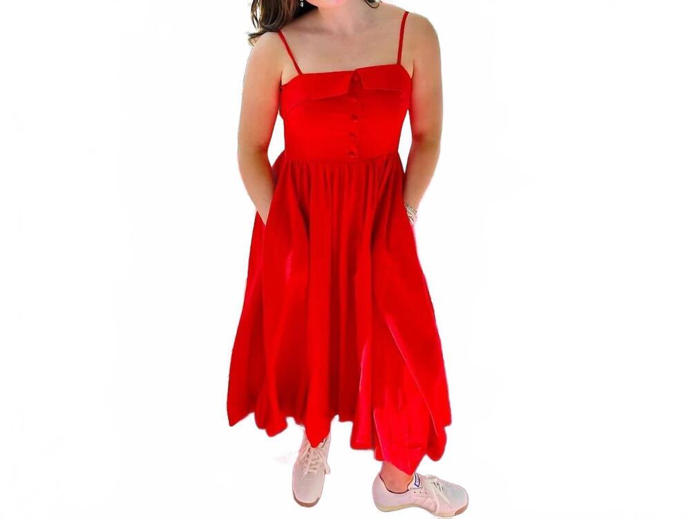 NEW AUREUM women's fold over bubble hem midi dress in red